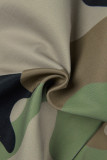 Groene casual camouflageprint uitgeholde patchwork rechte middentaille conventionele broek met volledige print
