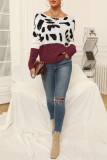 Black Gray Casual Leopard Patchwork O Neck Tops