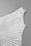 Vestidos longos brancos casuais sólidos vazados sem costas plissados ​​com gola oblíqua