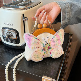 Gelbe lässige Patchwork-Schmetterlings-Pailletten-Perlentaschen