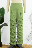 Matcha Green Street Pantalones de parches lisos con cordón y bolsillo doblado Regular a media cintura rectos de Color sólido