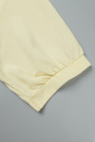 Gelbes, lässiges, solides Patchwork-Knöpfe-Falten-Hemdkleid mit Umlegekragen in Übergröße