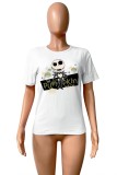 Grey Casual Skull Head Print Basic O Neck T-Shirts