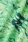 Calça Verde Casual Estampada Patchwork Regular Convencional Full Print
