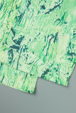 Gröna Casual Print Patchwork Vanliga konventionella byxor med heltryck