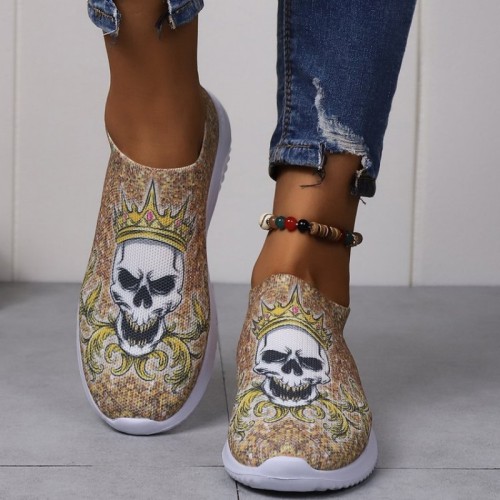 Dark Brown Casual Patchwork Printing Round Comfortable Shoes