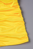 アーミーグリーン カジュアル ソリッド バックレス フォールド ストラップレス ワン ステップ スカート ドレス