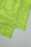 Fluorescerande grönt Casual Print Patchwork Turndown-krage Långärmad i två delar