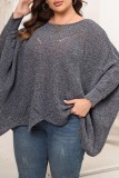 Blue Casual Solid Asymmetrical O Neck Plus Size Tops