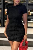 Black Casual Solid Basic O Neck Short Sleeve Dress
