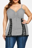 Grön Sexig Casual Solid Patchwork Backless Spaghetti Strap Plus Size Toppar