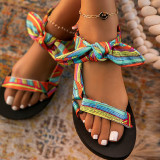 Patchwork casual multicolore con scarpe comode rotonde con fiocco