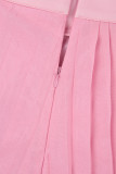Tweedelige roze elegante print patchwork V-hals lange mouw