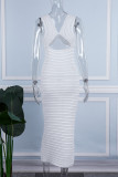 Белые сексуальные однотонные длинные платья с V-образным вырезом и длинными рукавами