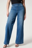 Light Blue Casual Daily Solid Patchwork High Waist Regular Wide Leg Denim Jeans