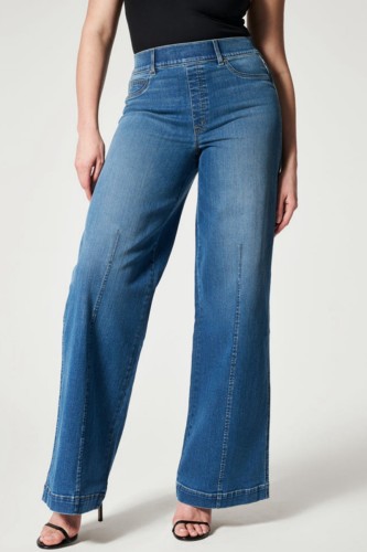 Jeans in denim regolari a vita alta patchwork solido quotidiano blu navy