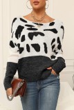 Purplish Red Casual Leopard Patchwork O Neck Tops