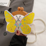 Желтые повседневные лоскутные сумки с жемчугом и блестками-бабочками