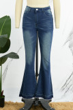 Jeans skinny azul escuro casual patchwork sólido cintura alta