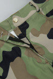 Pantalon imprimé Camouflage décontracté, vert, ajouré, Patchwork, droit, taille moyenne, imprimé complet conventionnel