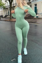 Groene casual effen backless skinny jumpsuits met O-hals