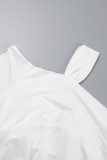 Vestido largo con cuello en V, asimétrico, liso, informal, color blanco crema, tallas grandes
