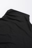 Schwarze, sexy, lässige, solide, ausgehöhlte, asymmetrische, schmale Rollkragen-Jumpsuits