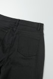 Jeans de mezclilla ajustados de cintura alta de patchwork sólido casual negro