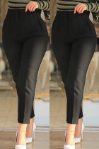 Negro Casual Retazos lisos Flaco Cintura alta Convencional Color sólido Pantalones