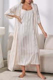 Pale Red Casual Striped Patchwork Sleepwear Two Piece Set