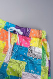 Colore Casual Street Sportswear Stampa Patchwork Disegna String Pocket Gilet Halter Senza maniche Due pezzi