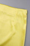 Amarelo casual sólido patchwork fenda decote em V manga longa duas peças