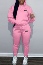 ピンク カジュアル レター パッチワーク ドローストリング ポケット フード付き襟 長袖 XNUMX 枚
