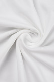 Witte sexy casual effen uitgeholde V-hals jurken met lange mouwen