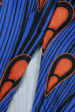 Robes trapèze bleues à imprimé vintage, patchwork, dos nu, col en V