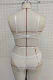 Белый сексуальный однотонный прозрачный комплект нижнего белья с открытой спиной и круглым вырезом большого размера