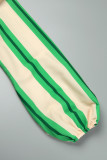 Grüne, lässige Hemdblusenkleider mit Streifenmuster und Patchwork-Umlegekragen