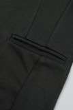 Schwarze, lässige, einfarbige Strickjacke mit Umlegekragen, langen Ärmeln, zweiteilig