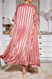 Pale Red Casual Striped Patchwork Sleepwear Two Piece Set