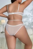 White Sexy Solid See-through Backless O Neck Plus Size Underwear Set