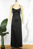 ブラック セクシー カジュアル ソリッド 包帯 スパゲッティ ストラップ ロング ドレス ドレス