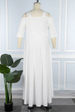 Кремово-белое повседневное однотонное асимметричное длинное платье с V-образным вырезом Платья больших размеров