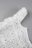 Zwarte elegante effen patchwork Hot Drill Stringy Selvedge Off-shoulder gewikkelde rok Grote maten jurken