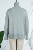 Silver Gray Casual Solid Basic Turtleneck Tops