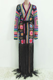 Pink Casual Tassel Bandage Hollowed Out Patchwork Cardigan Collar Outerwear