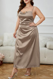 Light Brown Sexy Living Solid Backless Cross Straps Spaghetti Strap Plus Size Nightdress