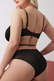 Черный сексуальный однотонный прозрачный комплект нижнего белья с открытой спиной и круглым вырезом большого размера
