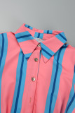 Grönt Casual randigt tryck Patchwork Turndown-krage skjortklänningar