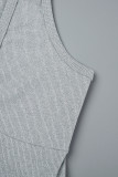 Grå Casual Sportswear Solid Patchwork Skinny Jumpsuits med V-hals