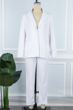 Apricot Casual Solid Cardigan Pants Turn-back Collar Long Sleeve Two Pieces